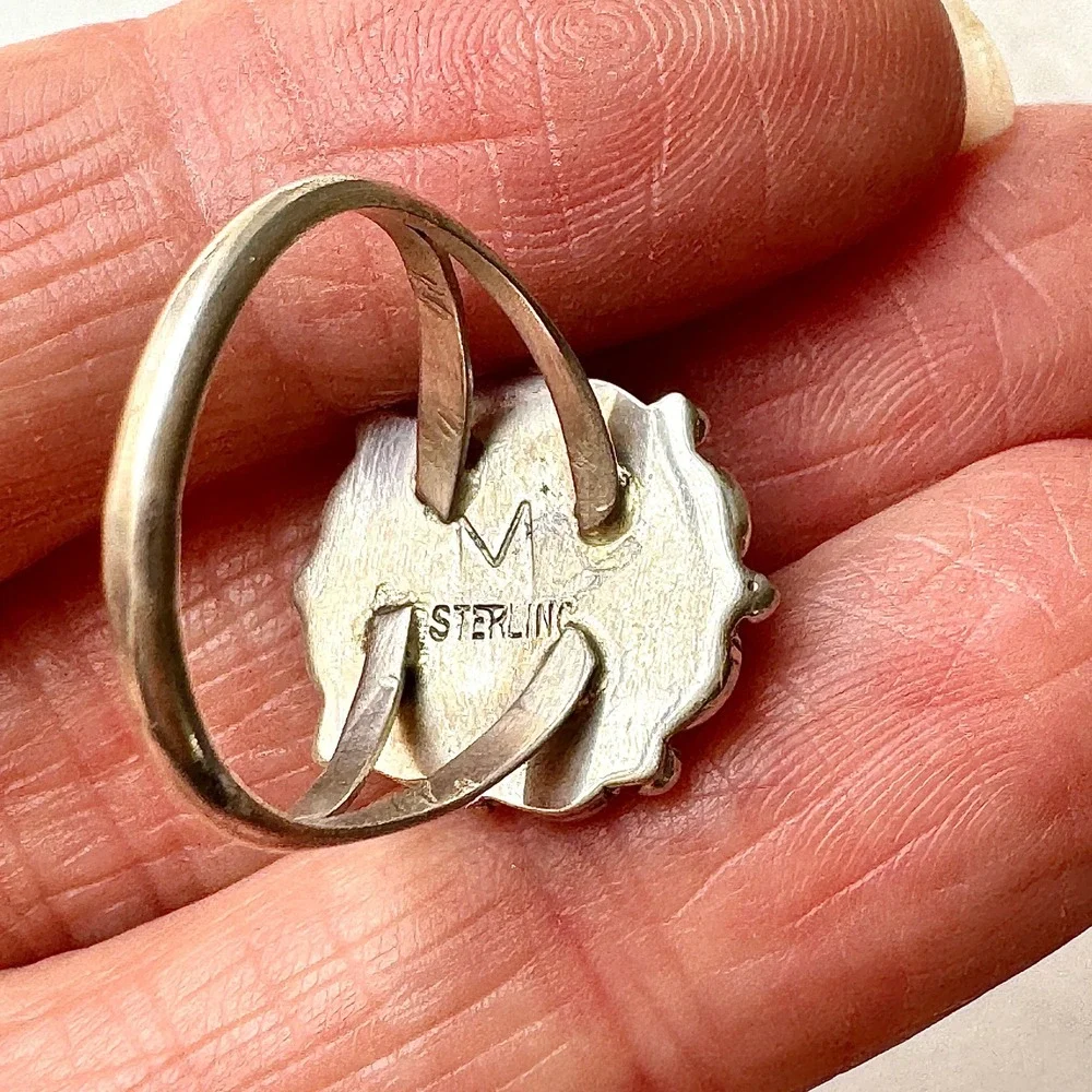 Navajo Flower Ring Turquoise Sz 7 Sterling Silver Signed Morgan Native Amer